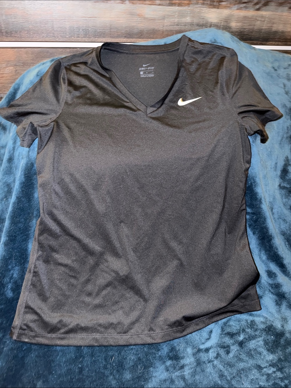 Nike Women's Black V-Neck Short Sleeve Dri-FIT Tee with White Swoosh